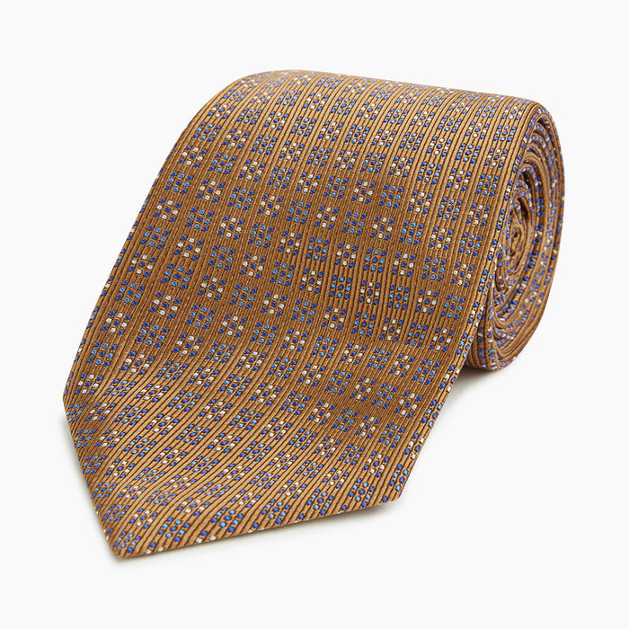 Tan and Blue Multi Dot Silk Tie Image 4