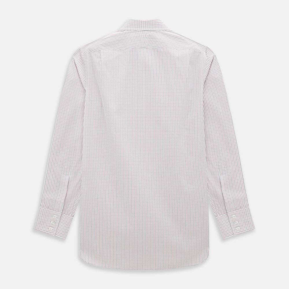 Turnbull & Asser Red and Blue Multi Check Mayfair Shirt with a classic T&A collar in premium Italian cotton, neatly laid flat on a white surface.