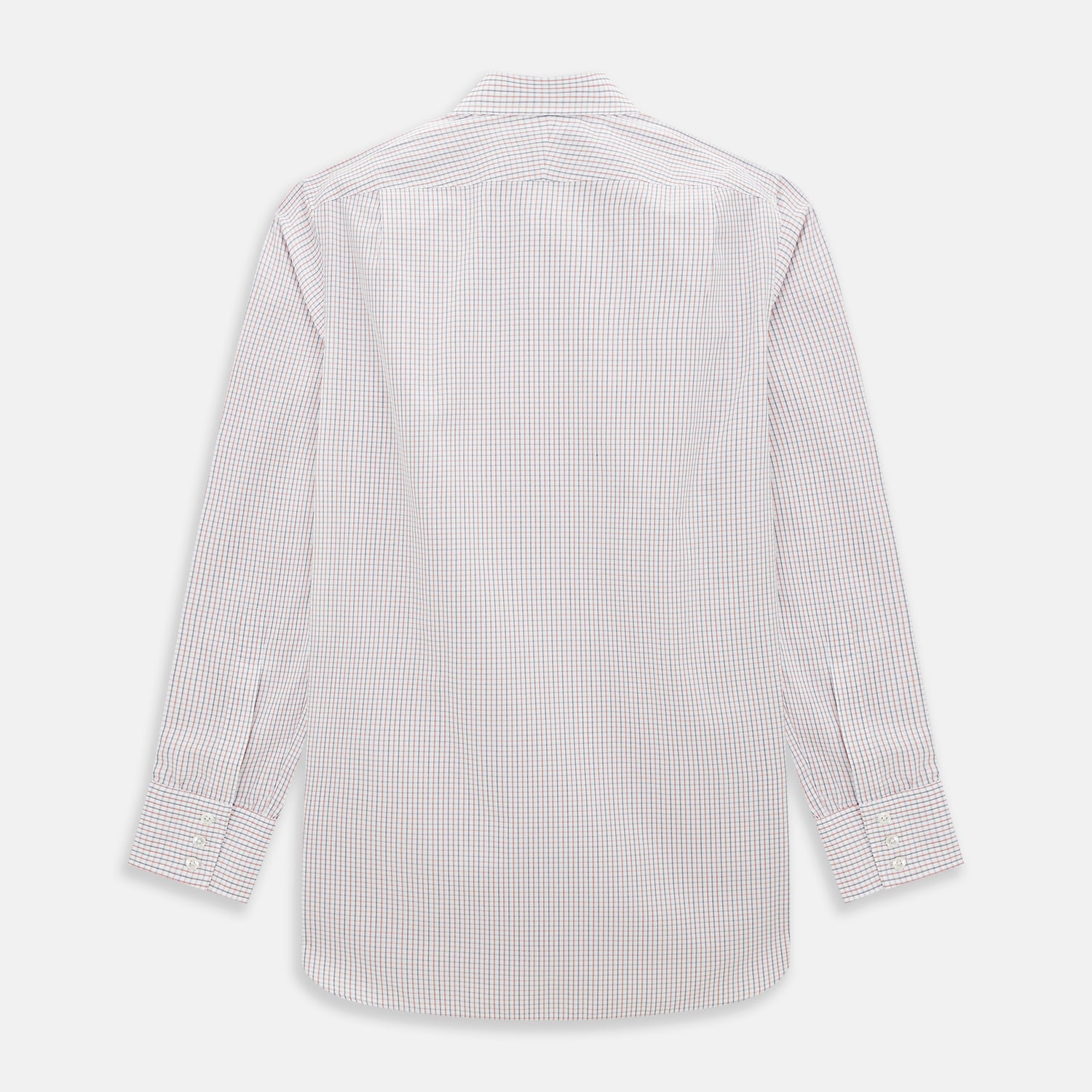 View 3 of product Turnbull & Asser Red and Blue Multi Check Mayfair Shirt with a classic T&A collar in premium Italian cotton, neatly laid flat on a white surface.