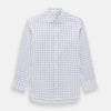 View 1 of product The Turnbull & Asser Purple and Blue Multi Check Mayfair Shirt features long sleeves, a button-up front, and a classic T&A collar, with blue and light gray checks on white, displayed flat against a plain white background.