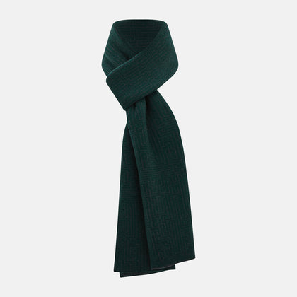 Forest Green and Charcoal Fretwork Cashmere Knitted Scarf