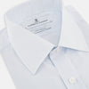 View 2 of product The Turnbull & Asser Blue and White Micro Check Mayfair Shirt features a pointed collar and white buttons, shown flat against a white background.