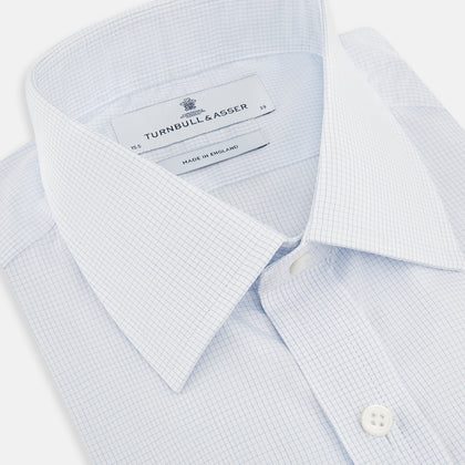 Blue and White Micro Check Mayfair Shirt Image 1