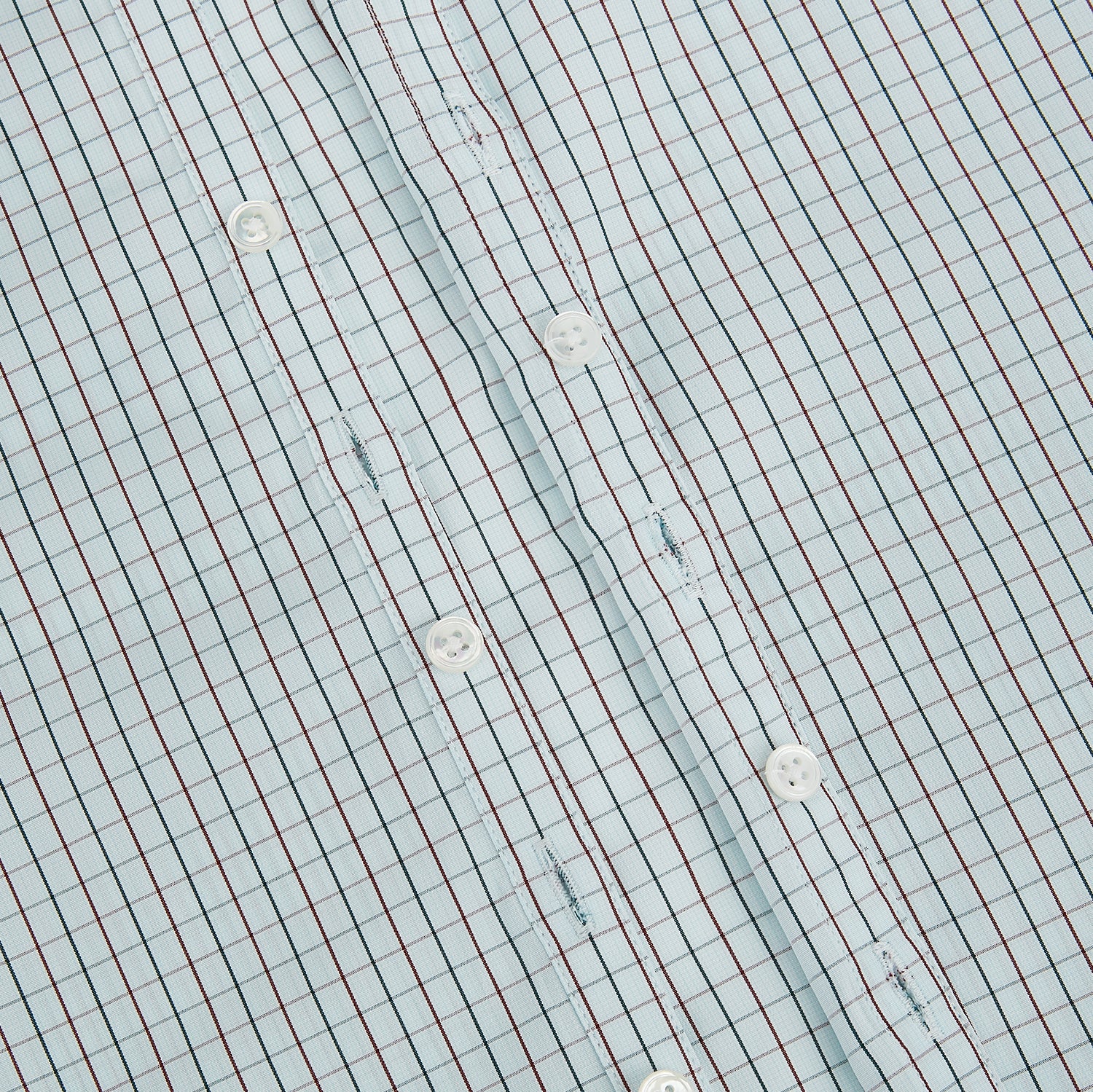 View 7 of product The Turnbull & Asser Forest Melange and Red Overlay Grid Check Westminster Shirt features long sleeves, a pointed collar, and buttoned cuffs, highlighting British craftsmanship. It's shown laid flat against a white background.