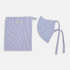 View 2 of product The Turnbull & Asser Blue Fine Check Zephyr Cotton Commuter Mask features a light blue and white check pattern, adjustable side ties, and comes with 3 Viroformula™ filters. Shown on a plain white background.