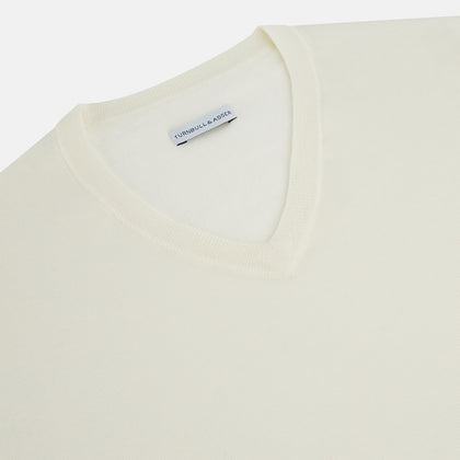 Cream Fine Merino V-Neck Jumper Image 1