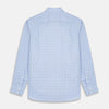 View 3 of product The Blue Prince of Wales Check Mayfair Shirt by Turnbull & Asser features a light blue check pattern, white buttons, and a classic collar. Crafted from premium Italian cotton, it is displayed on a plain white background.