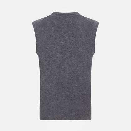 Slate Grey Melange V-neck Cashmere Vest Image 2