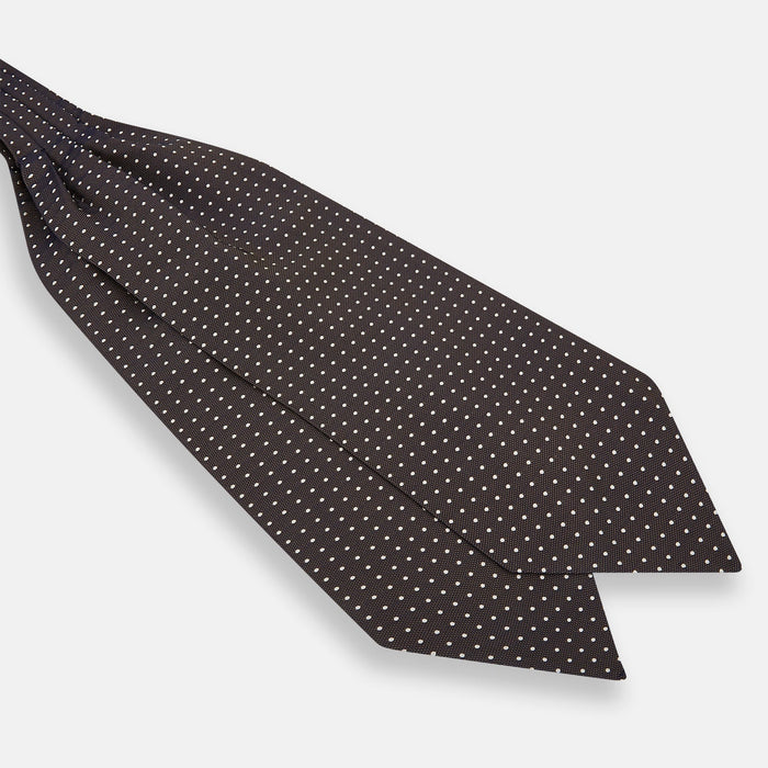 White and Brown Micro Dot Silk Cravat Image 2
