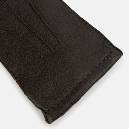 Dark Chocolate Cashmere-Lined Peccary Leather Gloves Image 1