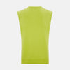 View 3 of product The Turnbull & Asser Lemon Green Cashmere V-Neck Vest boasts a modern knit design with a ribbed hem, shown on a plain white background—an ideal statement piece for gentlemen’s fashion.