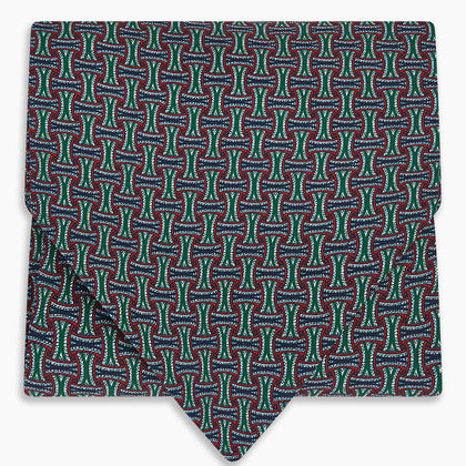 Forest Green and Red Weave Patterned Silk Cravat Image 4