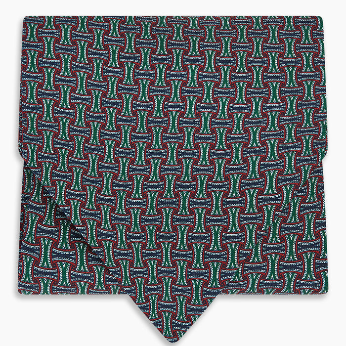 Forest Green and Red Weave Patterned Silk Cravat Image 4