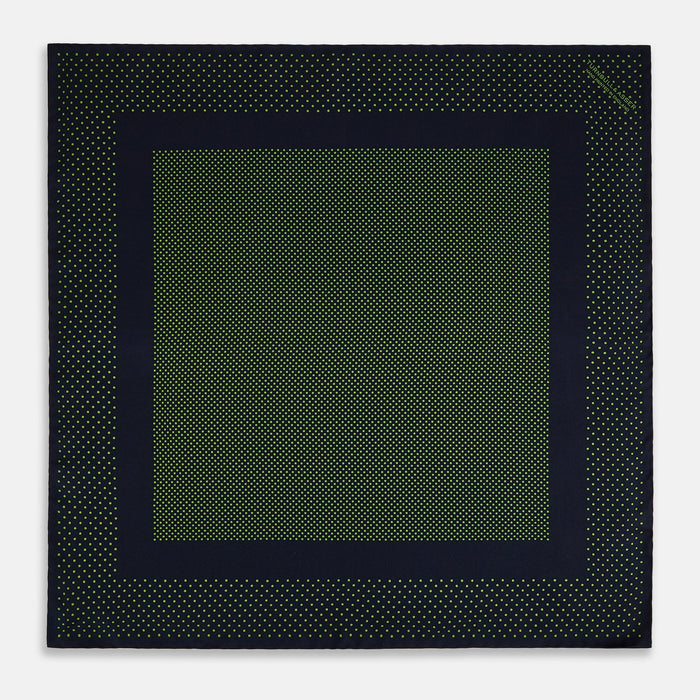 Navy and Kelly Green Dot Silk Pocket Square Image 3