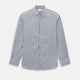 The Turnbull & Asser Grey Ticking Stripe Westminster Shirt features thin vertical grey stripes and a classic collar, showcased against a plain white background.