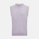 The Turnbull & Asser Lilac Cashmere Round Neck Vest is a sleeveless piece with a ribbed hem, ideal as a lightweight layer, shown here on a plain white background.