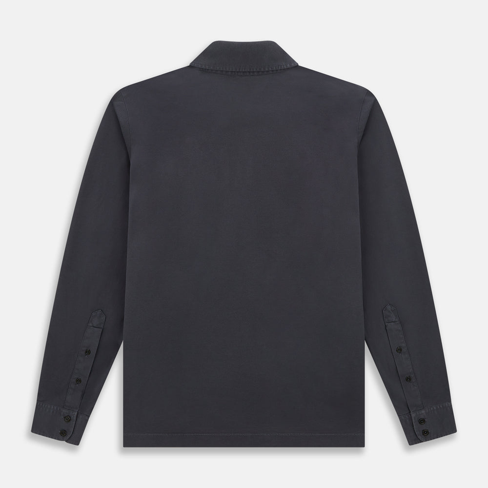 The Charcoal Rugby Polo Shirt by Turnbull & Asser is a pure cotton, long-sleeve polo in charcoal grey, featuring a collared open V-neck with no buttons, displayed flat on a white background.