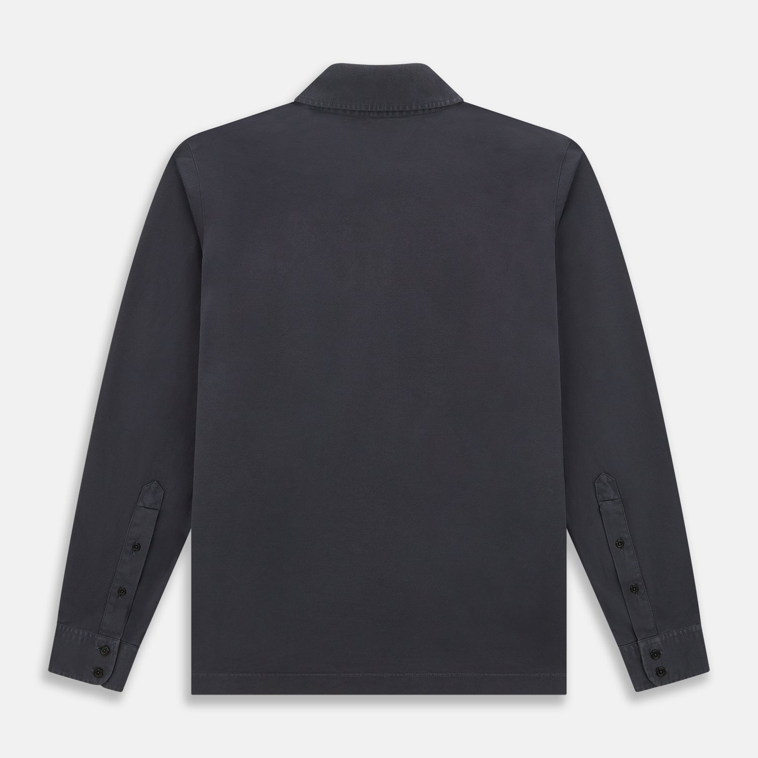 View 3 of product The Charcoal Rugby Polo Shirt by Turnbull & Asser is a pure cotton, long-sleeve polo in charcoal grey, featuring a collared open V-neck with no buttons, displayed flat on a white background.