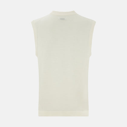 Cream Fine Merino V-Neck Vest Image 2