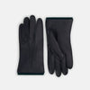 View 1 of product A pair of Turnbull & Asser Navy/Forest Green Cashmere-Lined Hairsheep Leather Gloves are shown flat, one palm up and one palm down, against a plain white background.