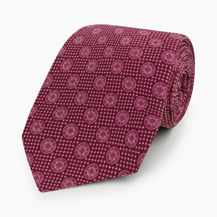 Burgundy Medallion Printed Silk Tie Image 4