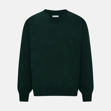 Forest Green Fine Merino V-Neck Jumper