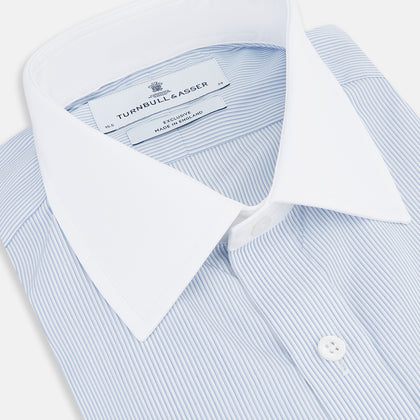 Sky Blue Hairline Multi Stripe Shirt with Constrast T&A Collar and Cuffs Image 1