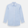 View 1 of product The Turnbull & Asser Pale Blue Linen Mayfair Shirt features a collar, front pocket, and white buttons. This long-sleeve shirt is displayed on a white background.