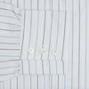 View 4 of product The Blue Wide Pinstripe Mayfair Shirt by Turnbull & Asser is a contemporary long-sleeve button-down with a collar, crafted from white fabric with bold vertical blue pinstripes. It is displayed neatly on a plain white background.