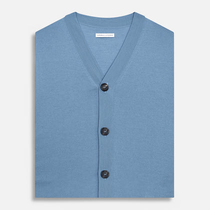 Pale Blue Merino V-neck Sleeveless Cardigan Image 3