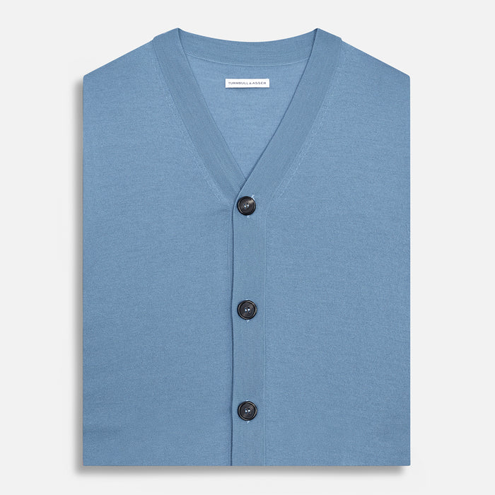 Pale Blue Merino V-neck Sleeveless Cardigan Image 3