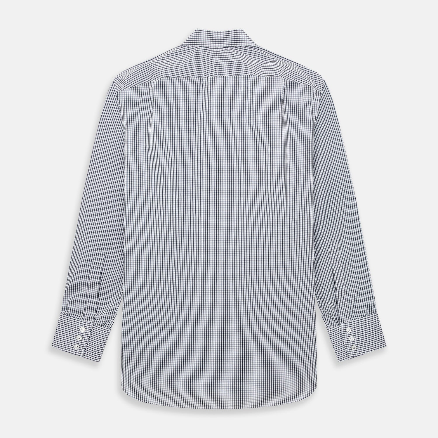 View 3 of product The Grey Double Graph Mayfair Shirt by Turnbull & Asser is a long-sleeve, button-down cotton shirt with a black and white double graph check, chest pocket, and classic collar.