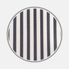 View 1 of product A circular swatch of Turnbull & Asser Black Candy Stripe Cotton Fabric displays vertical black and white stripes with a gray border, set against a plain light background.