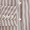 View 4 of product The Burgundy Halo Stripe Westminster Shirt by Turnbull & Asser features long sleeves, a button-up front, a Westminster collar, and thin vertical brown and white stripes, shown on a plain white background.