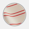 View 1 of product Close-up of Turnbull & Asser's Red and Off-White Stripe Cotton Fabric, featuring diagonal stripes in red and orange on an off-white background, displayed within a circular gray border.