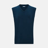 View 1 of product The Turnbull & Asser Dark Green Melange Cashmere V-Neck Vest is a sophisticated men’s sleeveless knitwear piece, shown against a plain white background.