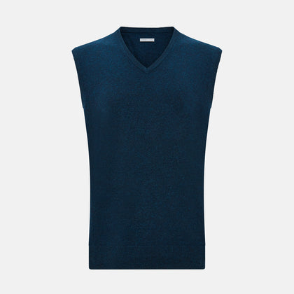 Dark Green Melange Cashmere V-Neck Vest