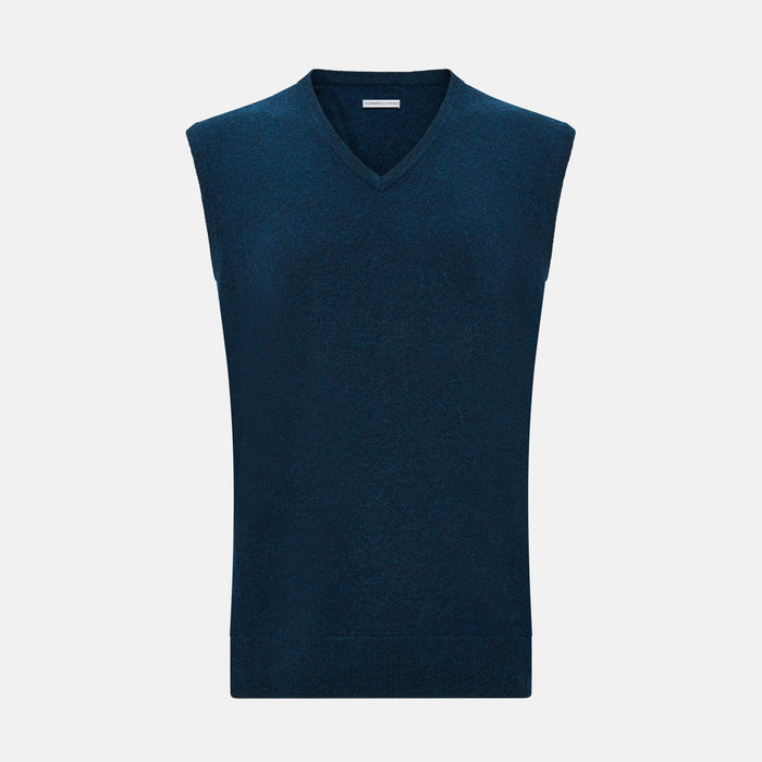 Dark Green Melange Cashmere V-Neck Vest