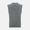 View 3 of product The Turnbull & Asser Ash Grey V-neck Sleeveless Cardigan features a button-up front, two front pockets, and ribbed edges, shown against a plain white background.