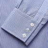 View 2 of product The Turnbull & Asser Blue and White Stripe Cotton RE-PURPOSE Mayfair Shirt, made with recycled fabrics, features long sleeves and a classic collar, and is shown flat against a white background.