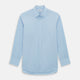 The Turnbull & Asser Sky Blue Mayfair Shirt is a long-sleeved, collared button-down made from sanforised cotton, shown laid flat on a white background.