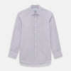 View 1 of product The Turnbull & Asser Purple Micro Check Mayfair Shirt features long sleeves, button-up front, pointed collar, and buttoned cuffs in a subtle lilac and white check, exemplifying British craftsmanship and displayed on a white background.