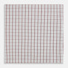 View 3 of product The Turnbull & Asser Red Tattersall Check Hand-Rolled Handkerchief features thin red and blue grid lines on white, laid flat in a rectangular shape and expertly crafted in England.