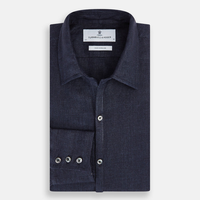 Navy Linen Windsor Shirt Image 4