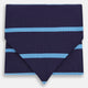 The Turnbull & Asser Azzurro Stripe and Navy Silk Cravat is elegantly displayed against a white background, featuring two horizontal light blue stripes and a bottom edge forming a downward-pointing triangle.