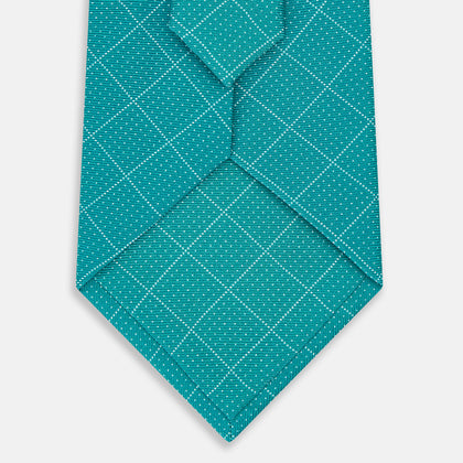 Turquoise Dotted Check Pattern Printed Silk Tie Image 2