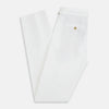 View 6 of product Turnbull & Asser White Linen Henry Trousers, featuring a straight-leg cut with front button and zip closure, are displayed against a plain white background.