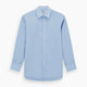 The Turnbull & Asser Blue Cotton Shirt features a T&A collar, 3-button cuffs, and white buttons—ideal for navy suits or smart looks. Laid flat on a white background.