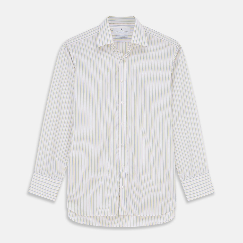 A Green Multi Stripe Cotton Regular Fit Mayfair Shirt by Turnbull & Asser, shown laid flat on a white background.