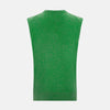 View 7 of product The Turnbull & Asser Fern Green V-neck Sleeveless Vest features a ribbed hem and is perfect for elegant ensembles, presented against a plain white background.